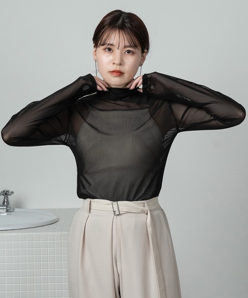 lawgy(ラウジー)の「sheer high neck tops / シアーハイネックトップス(Tシャツ/カットソー・レディース・ピンク/ブラック/アイボリー・FREE)」の13枚目の写真