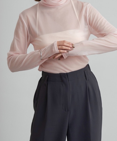 lawgy(ラウジー)の「sheer high neck tops / シアーハイネックトップス(Tシャツ/カットソー・レディース・ピンク/ブラック/アイボリー・FREE)」の9枚目の写真