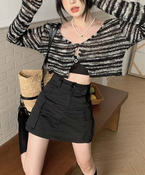 HALEY PESCA(ヘーリーペスカ)の「HALEY PESCA/モノトーンボーダーカーディガン(カーディガン/ボレロ・レディース・ブラック/ホワイト・FREE)」の4枚目の写真