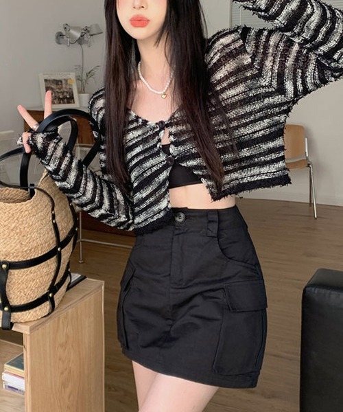 HALEY PESCA(ヘーリーペスカ)の「HALEY PESCA/モノトーンボーダーカーディガン(カーディガン/ボレロ・レディース・ブラック/ホワイト・FREE)」の13枚目の写真