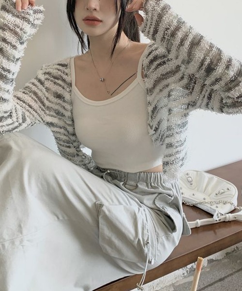 HALEY PESCA(ヘーリーペスカ)の「HALEY PESCA/モノトーンボーダーカーディガン(カーディガン/ボレロ・レディース・ブラック/ホワイト・FREE)」の8枚目の写真