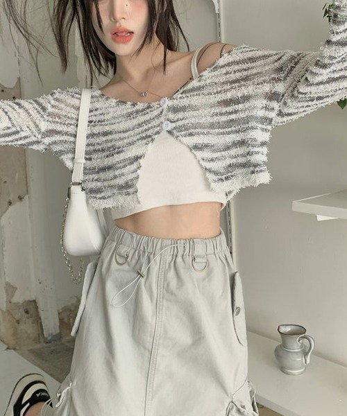 HALEY PESCA(ヘーリーペスカ)の「HALEY PESCA/モノトーンボーダーカーディガン(カーディガン/ボレロ・レディース・ブラック/ホワイト・FREE)」の11枚目の写真