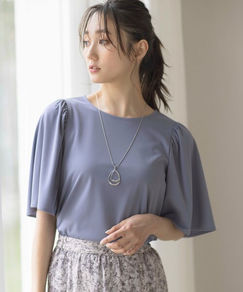 ANY SIS（エニィスィス）の「【接触冷感・吸水速乾・UVケア】エアリードレープスムース フレア袖 ブラウス（シャツ/ブラウス・レディース・ライトグリーン系/ネイビー系9/ホワイト系/ホワイト系1/ライトグレー系9/ブルー系・2）」の7枚目の写真