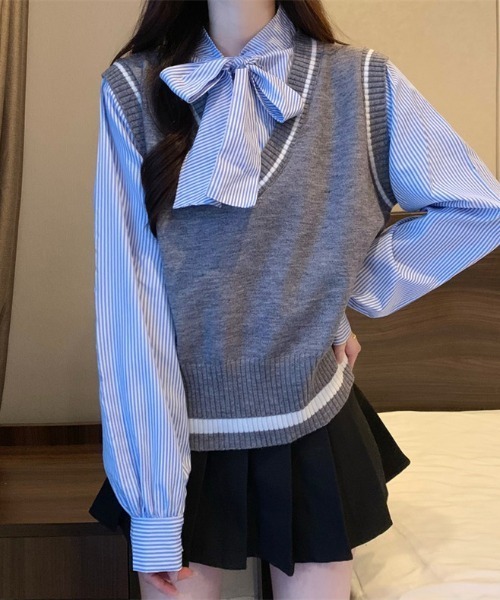 Sibra(シブラ)の「ベストレイヤードブラウス(シャツ/ブラウス・レディース・ブラウン/グレー/ブラック・M)」の18枚目の写真