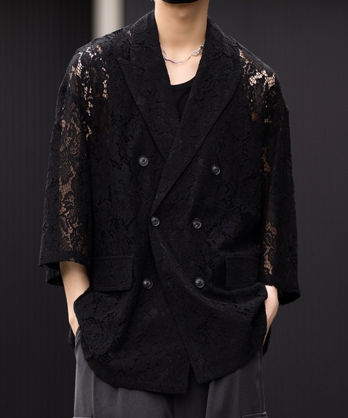 CLEL】Loose Cord Lace Short Sleeve Double Tailored Jacket