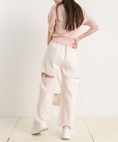 OLIVE des OLIVE(オリーブデオリーブ)の「アソートジャガード半袖ニット 1041050170(ニット/セーター・レディース・ブラック/ピンク/オフホワイト・FREE)」の14枚目の写真