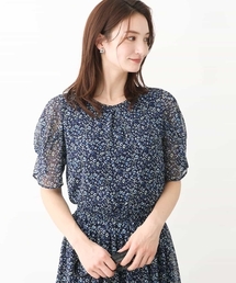 MK MICHEL KLEIN | タックスリーブシフォンプリントブラウス/洗える(シャツ/ブラウス)