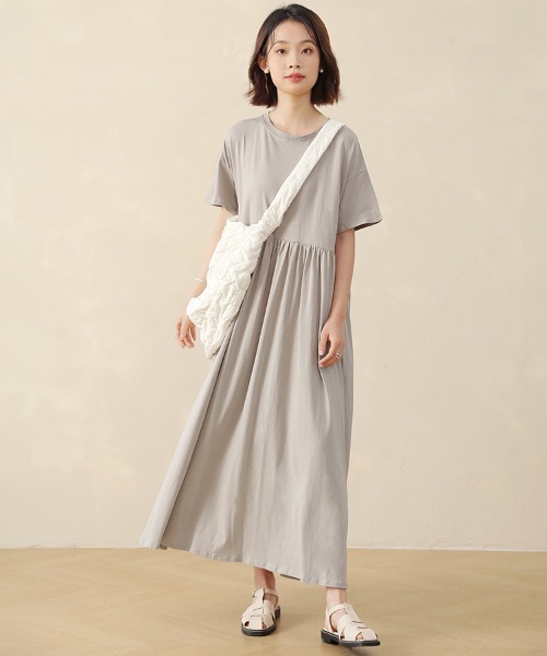Doux Belle(ドゥーベル)の「コットン半袖ドロップショルダーロングマキシワンピース(ワンピース・レディース・ブルー系その他/ブラック/ベージュ/ライム/グリーン系その他・MEDIUM)」の12枚目の写真