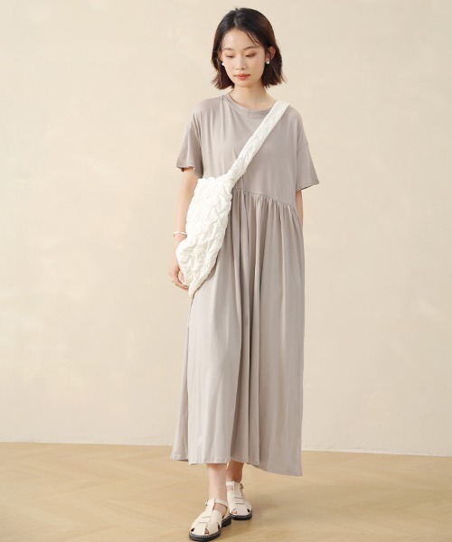 Doux Belle(ドゥーベル)の「コットン半袖ドロップショルダーロングマキシワンピース(ワンピース・レディース・ブルー系その他/ブラック/ベージュ/ライム/グリーン系その他・MEDIUM)」の13枚目の写真