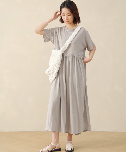 Doux Belle(ドゥーベル)の「コットン半袖ドロップショルダーロングマキシワンピース(ワンピース・レディース・ブルー系その他/ブラック/ベージュ/ライム/グリーン系その他・MEDIUM)」の15枚目の写真