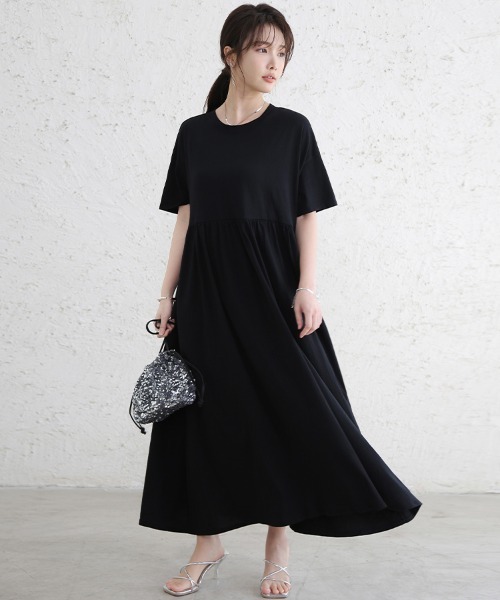 Doux Belle(ドゥーベル)の「コットン半袖ドロップショルダーロングマキシワンピース(ワンピース・レディース・ブルー系その他/ブラック/ベージュ/ライム/グリーン系その他・MEDIUM)」の20枚目の写真