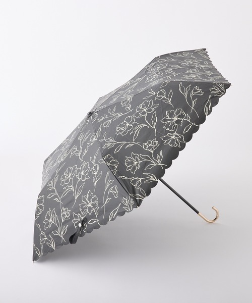 one after another NICE CLAUP（ワンアフターアナザーナイスクラップ）の「ラインフラワー晴雨兼用折りたたみ傘【WEB限定アイテム】（折りたたみ傘・レディース・アイボリー/ブラック・FREE）」の2枚目の写真