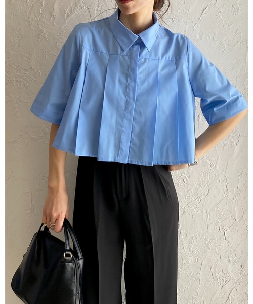She's Closet(シーズクローゼット)の「タックプリーツショート丈半袖クロップドシャツブラウス(シャツ/ブラウス・レディース・グレー/ブラック/ホワイト/ブルー・FREE)」の8枚目の写真