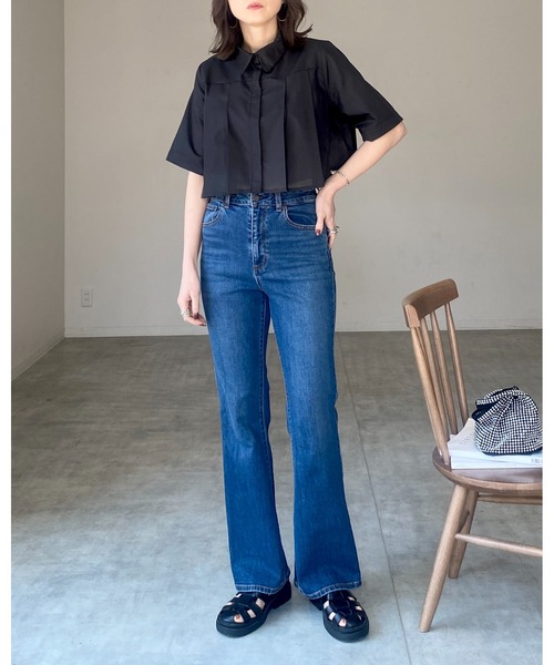 She's Closet(シーズクローゼット)の「タックプリーツショート丈半袖クロップドシャツブラウス(シャツ/ブラウス・レディース・グレー/ブラック/ホワイト/ブルー・FREE)」の14枚目の写真