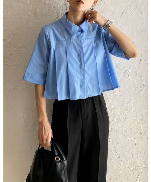forte_forte SILKストライプブラウス　ショート丈 forte_forte SILKストライプブラウス ショート丈