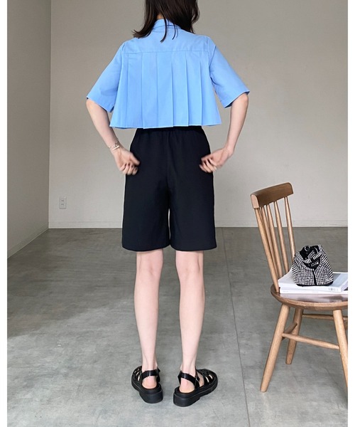 She's Closet(シーズクローゼット)の「タックプリーツショート丈半袖クロップドシャツブラウス(シャツ/ブラウス・レディース・グレー/ブラック/ホワイト/ブルー・FREE)」の5枚目の写真