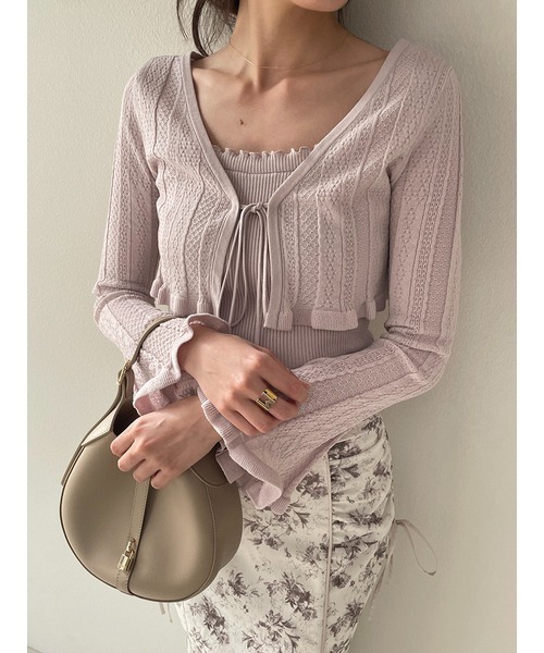 SNIDEL（スナイデル）の「カーデSETニットキャミ（カーディガン/ボレロ・レディース・アイボリー/ブラック/ピンク・FREE）」の6枚目の写真