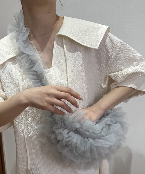 lawgy（ラウジー）の「tulle frill shoulder bag / チュールフリルショルダーバッグ（ショルダーバッグ・レディース・ホワイト/ライトグレー/ブラック・FREE）」の12枚目の写真