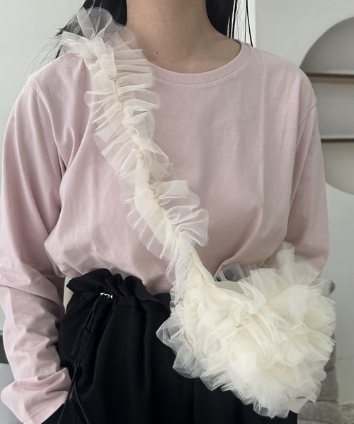 lawgy（ラウジー）の「tulle frill shoulder bag / チュールフリルショルダーバッグ（ショルダーバッグ・レディース・ホワイト/ライトグレー/ブラック・FREE）」の14枚目の写真
