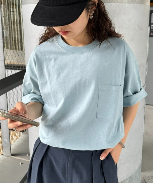 CIAOPANIC TYPY(チャオパニックティピー)の「コットンクルーネックポケット半袖Tシャツ /無地/S~XLサイズ/ユニセックス(Tシャツ/カットソー・レディース・サックスブルー/グレイッシュベージュ/ブラック/ホワイト/ピンク/チャコールグレー/オレンジ・X-LARGE/LARGE/MEDIUM/SMALL)」の5枚目の写真