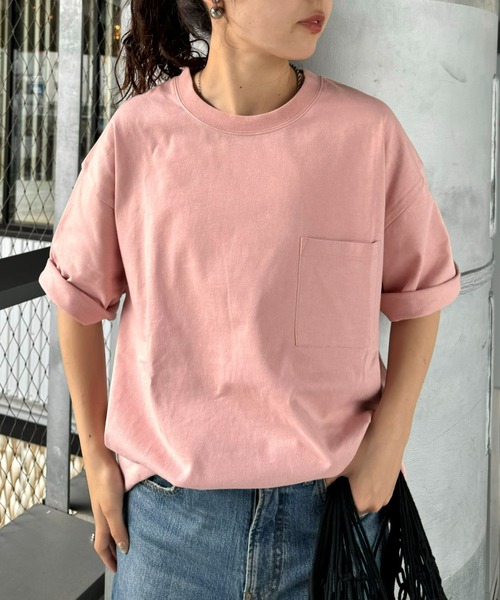 CIAOPANIC TYPY(チャオパニックティピー)の「コットンクルーネックポケット半袖Tシャツ /無地/S~XLサイズ/ユニセックス(Tシャツ/カットソー・レディース・サックスブルー/グレイッシュベージュ/ブラック/ホワイト/ピンク/チャコールグレー/オレンジ・X-LARGE/LARGE/MEDIUM/SMALL)」の6枚目の写真