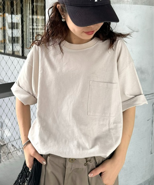 CIAOPANIC TYPY(チャオパニックティピー)の「コットンクルーネックポケット半袖Tシャツ /無地/S~XLサイズ/ユニセックス(Tシャツ/カットソー・レディース・サックスブルー/グレイッシュベージュ/ブラック/ホワイト/ピンク/チャコールグレー/オレンジ・X-LARGE/LARGE/MEDIUM/SMALL)」の4枚目の写真