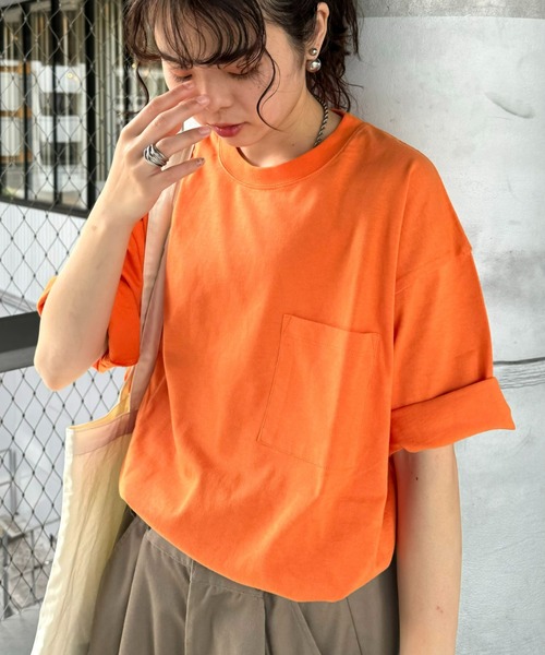 CIAOPANIC TYPY(チャオパニックティピー)の「コットンクルーネックポケット半袖Tシャツ /無地/S~XLサイズ/ユニセックス(Tシャツ/カットソー・レディース・サックスブルー/グレイッシュベージュ/ブラック/ホワイト/ピンク/チャコールグレー/オレンジ・X-LARGE/LARGE/MEDIUM/SMALL)」の7枚目の写真