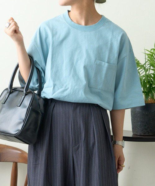 コットンクルーネックポケット半袖Tシャツ /無地/S～XLサイズ/ユニ