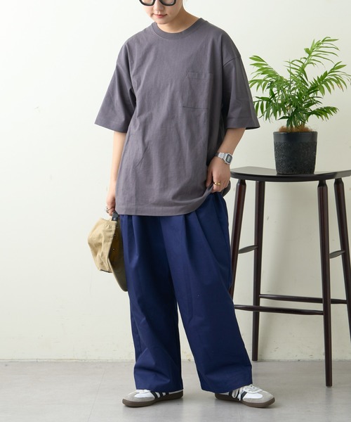 コットンクルーネックポケット半袖Tシャツ /無地/S～XLサイズ/ユニ