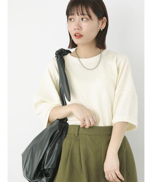 ehka sopo(エヘカソポ)の「ボーダーカーブスリーブカットソー(Tシャツ/カットソー・レディース・オフホワイト/サックスブルー/チャコールグレー・F)」の2枚目の写真