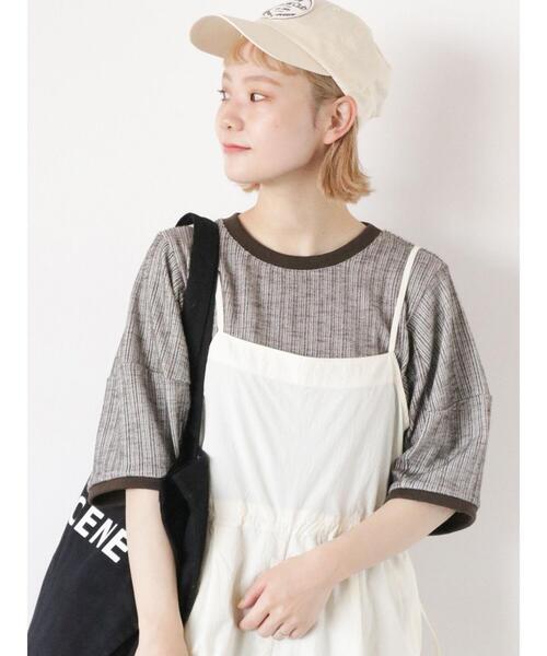 ehka sopo(エヘカソポ)の「ボーダーカーブスリーブカットソー(Tシャツ/カットソー・レディース・オフホワイト/サックスブルー/チャコールグレー・F)」の3枚目の写真