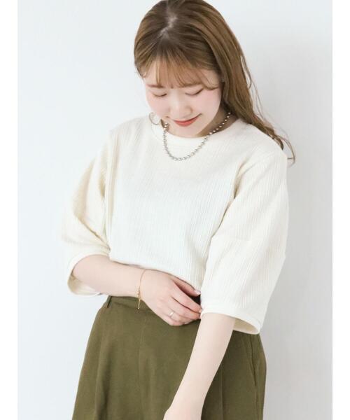 ehka sopo(エヘカソポ)の「ボーダーカーブスリーブカットソー(Tシャツ/カットソー・レディース・オフホワイト/サックスブルー/チャコールグレー・F)」の15枚目の写真