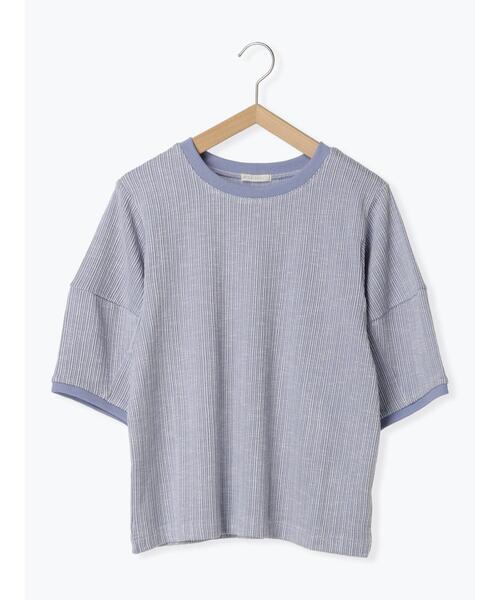 ehka sopo(エヘカソポ)の「ボーダーカーブスリーブカットソー(Tシャツ/カットソー・レディース・オフホワイト/サックスブルー/チャコールグレー・F)」の8枚目の写真