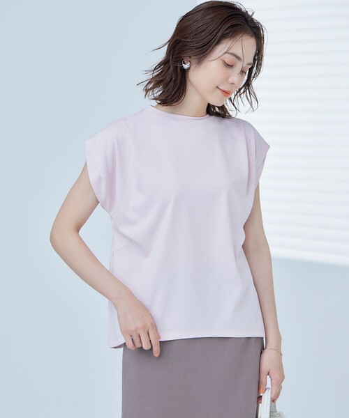 組曲(クミキョク)の「【UVケア・接触冷感】GIZAプレーティング天竺フレンチスリーブ Tシャツ(Tシャツ/カットソー・レディース・ブラウン系/アイボリー系/ピンク系/ブラック系・5/6/7)」の1枚目の写真