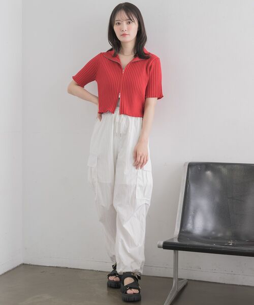 RETRO GIRL（レトロガール）の「5分袖ZIPカーデ（ニット/セーター・レディース・ナチュラル/ブラック系その他3/ブラック/レッド・FREE）」の5枚目の写真