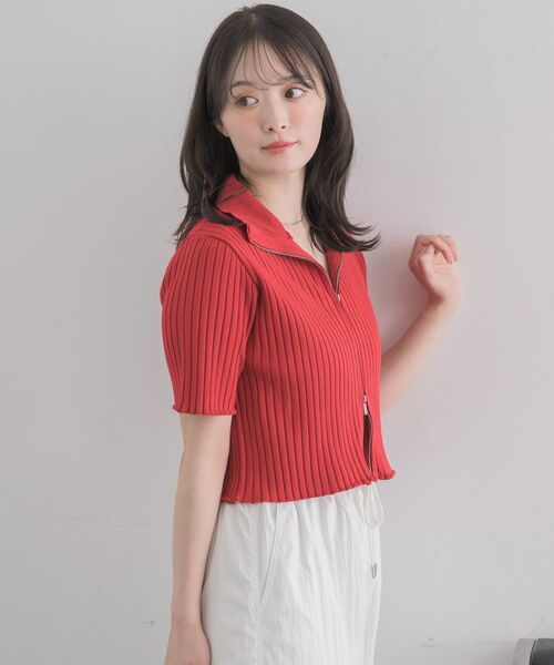 RETRO GIRL（レトロガール）の「5分袖ZIPカーデ（ニット/セーター・レディース・ナチュラル/ブラック系その他3/ブラック/レッド・FREE）」の10枚目の写真