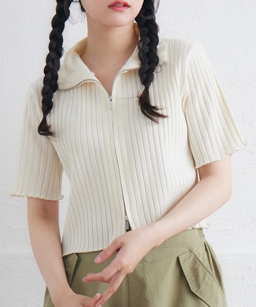 RETRO GIRL（レトロガール）の「5分袖ZIPカーデ（ニット/セーター・レディース・ナチュラル/ブラック系その他3/ブラック/レッド・FREE）」の3枚目の写真