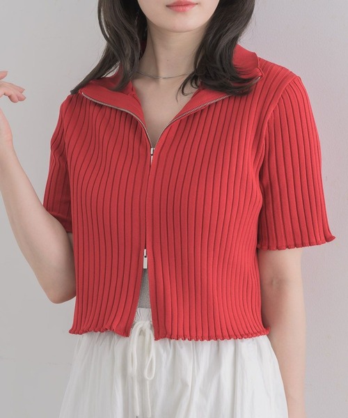 RETRO GIRL（レトロガール）の「5分袖ZIPカーデ（ニット/セーター・レディース・ナチュラル/ブラック系その他3/ブラック/レッド・FREE）」の4枚目の写真