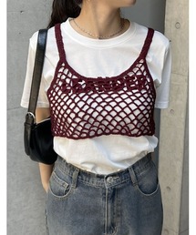 [2024 SUMMER COLLECTION]メッシュ編みニットショートキャミビスチェ