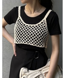 [2024 SUMMER COLLECTION]メッシュ編みニットショートキャミビスチェ