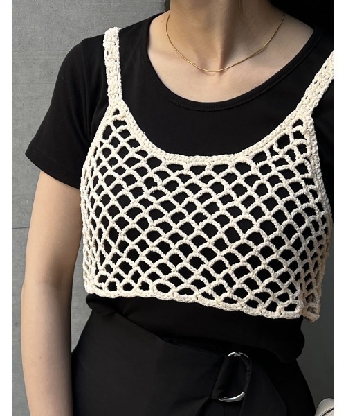 Re:EDIT（リエディ）の「[2024 SUMMER COLLECTION]メッシュ編みニットショートキャミビスチェ（キャミソール・レディース・モカ/アイボリー/ブラック/レッド系その他・LARGE/MEDIUM）」の20枚目の写真