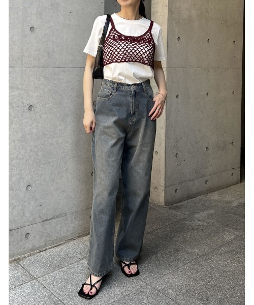 Re:EDIT（リエディ）の「[2024 SUMMER COLLECTION]メッシュ編みニットショートキャミビスチェ（キャミソール・レディース・モカ/アイボリー/ブラック/レッド系その他・LARGE/MEDIUM）」の18枚目の写真