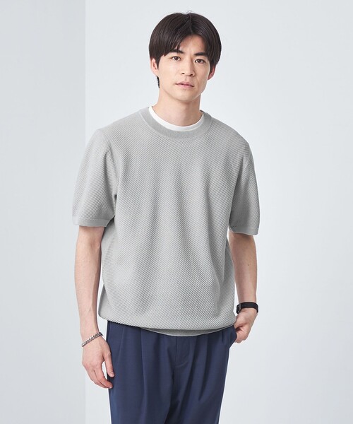 green label relaxing（グリーンレーベルリラクシング）の「JUSTFIT ソリッド ツイル ショートスリーブ ニット（ニット/セーター・メンズ・ブラック/ライトグレー/ネイビー・L/XL/S/M）」の2枚目の写真