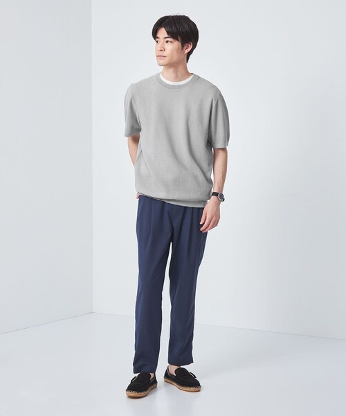 green label relaxing（グリーンレーベルリラクシング）の「JUSTFIT ソリッド ツイル ショートスリーブ ニット（ニット/セーター・メンズ・ブラック/ライトグレー/ネイビー・L/XL/S/M）」の22枚目の写真