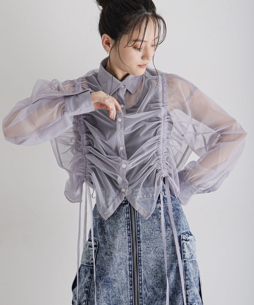 RAGEBLUE（レイジブルー）の「マルチWAY/ダブルリボンシャーリングシアーシャツ（シャツ/ブラウス・レディース・ホワイト/ブラック/ライトグレー・FREE）」の3枚目の写真