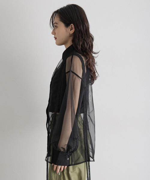 RAGEBLUE（レイジブルー）の「マルチWAY/ダブルリボンシャーリングシアーシャツ（シャツ/ブラウス・レディース・ホワイト/ブラック/ライトグレー・FREE）」の13枚目の写真