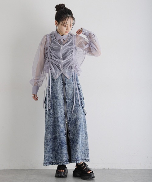 RAGEBLUE（レイジブルー）の「マルチWAY/ダブルリボンシャーリングシアーシャツ（シャツ/ブラウス・レディース・ホワイト/ブラック/ライトグレー・FREE）」の22枚目の写真