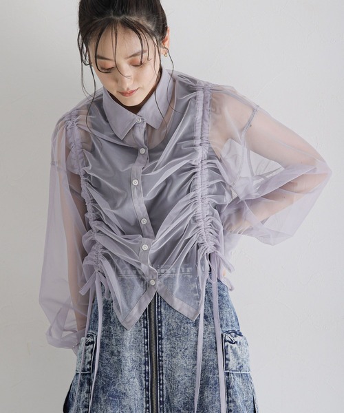 RAGEBLUE（レイジブルー）の「マルチWAY/ダブルリボンシャーリングシアーシャツ（シャツ/ブラウス・レディース・ホワイト/ブラック/ライトグレー・FREE）」の20枚目の写真