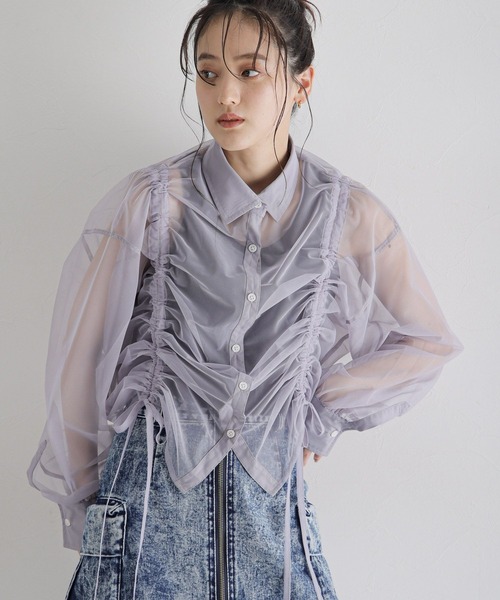 RAGEBLUE（レイジブルー）の「マルチWAY/ダブルリボンシャーリングシアーシャツ（シャツ/ブラウス・レディース・ホワイト/ブラック/ライトグレー・FREE）」の19枚目の写真