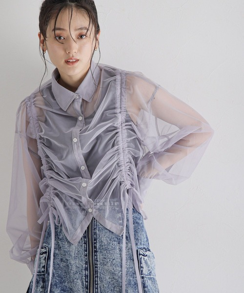 RAGEBLUE（レイジブルー）の「マルチWAY/ダブルリボンシャーリングシアーシャツ（シャツ/ブラウス・レディース・ホワイト/ブラック/ライトグレー・FREE）」の18枚目の写真